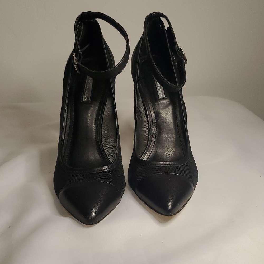 BCBGeneration Black Pointed-Toe Ankle-Strap Heels
